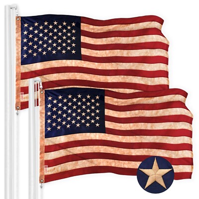 American US USA Tea Stained Flag 2x3FT 2-Pack Embroidered Polyester