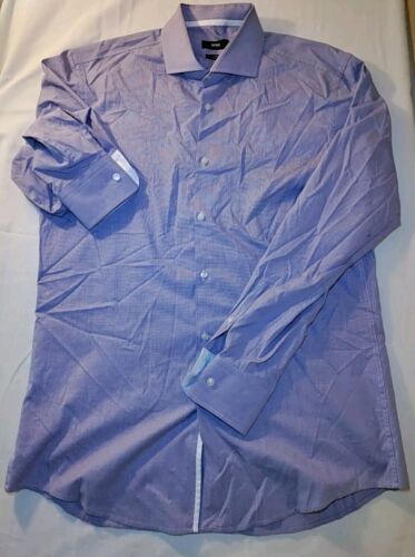 Men Hugo Boss Jery Purple & White Tiny Checker Slim Fit Dress Shirt 16.5 42 NWOT - Picture 2 of 9