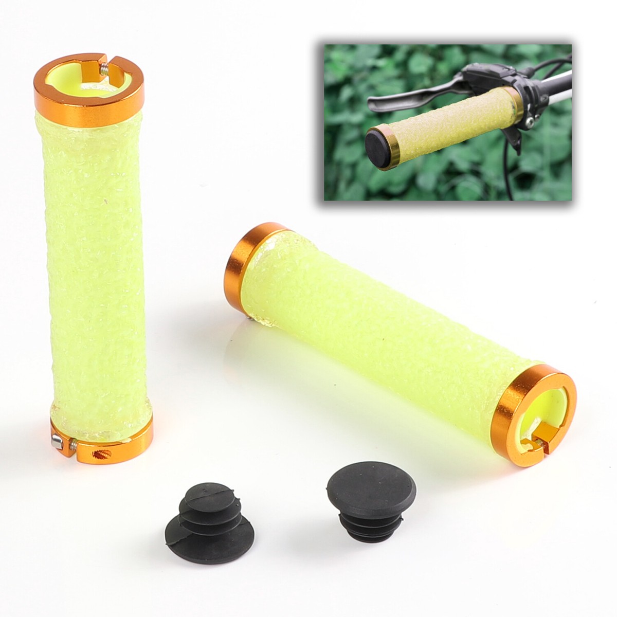 GOLD BICYCLE HANDLE BAR GRIPS DOUBLE LOCKING BMX MTB MOUNTAIN BIKE