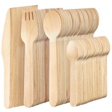 200 Pack Wooden Bamboo Cutlery Set Disposable Silverware Biodegradable Utensils