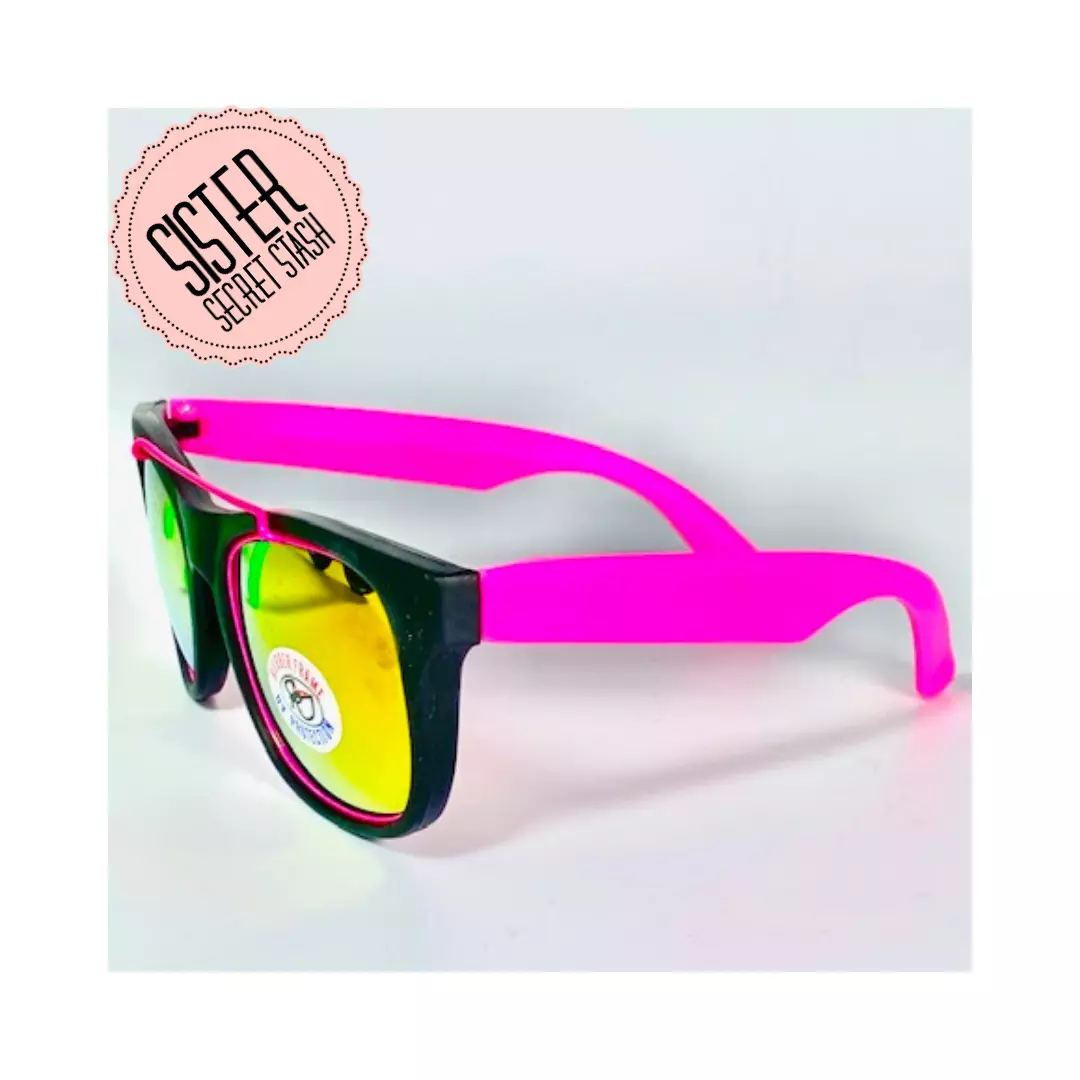 Neon Wayfarer Design Sunglasses with an Iridescent Lens |