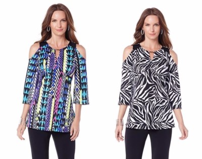 Slinky Brand Printed Cold Shoulder Tunic ONLY 410702A-J (S,Zebra)