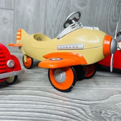 Vintage kiddie car cars bike and plane metal decoration toy