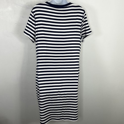 Karen Scott Sport Dress Sz L Navy Blue White Stripe Nautical Short Sleeve Maxi - 第 6/11 張圖片