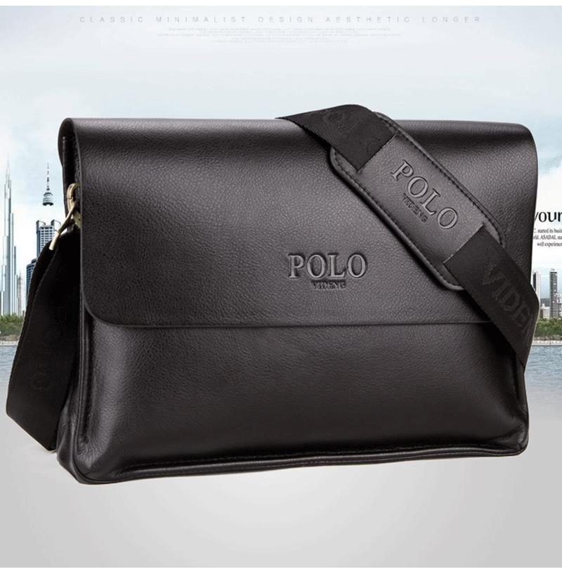 POLO Horizontal Waterproof Shoulder Bag Multifunctional Durable Casual Black