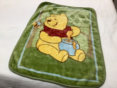 Winnie The Pooh Honey Pot Green Plush Baby Blanket