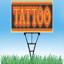 18"x24" TATTOO Outdoor Yard Sign & Stake Sidewalk Lawn Sales Shop Body Art Ink