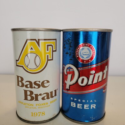 2 Beer Cans - Point / 1978 Appleton Foxes Base Brau, Bottom Opened S/S Wide Seam