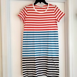 NWT Sz XS Women's JCrew Factory Nautical Stripes SS Round Neck T-Shirt Dress