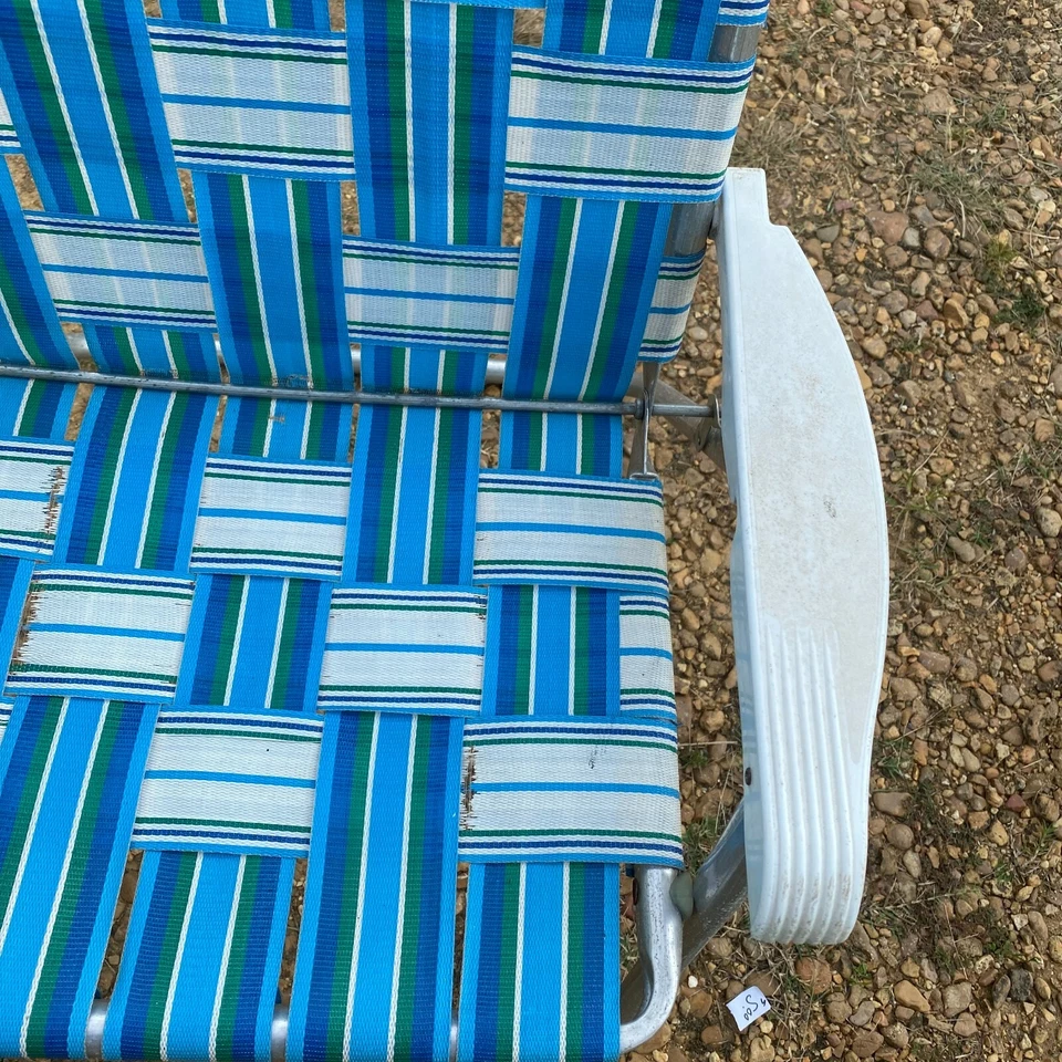 Silla de césped plegable de aluminio vintage azul blanco Foto 3 de 4