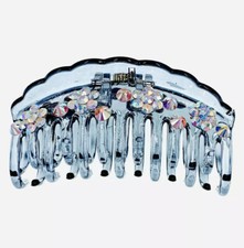 USA FLOWERS ACRYLIC HAIR CLAW JAW CLIP made with SWAROVSKI CRYSTAL GRAY A36