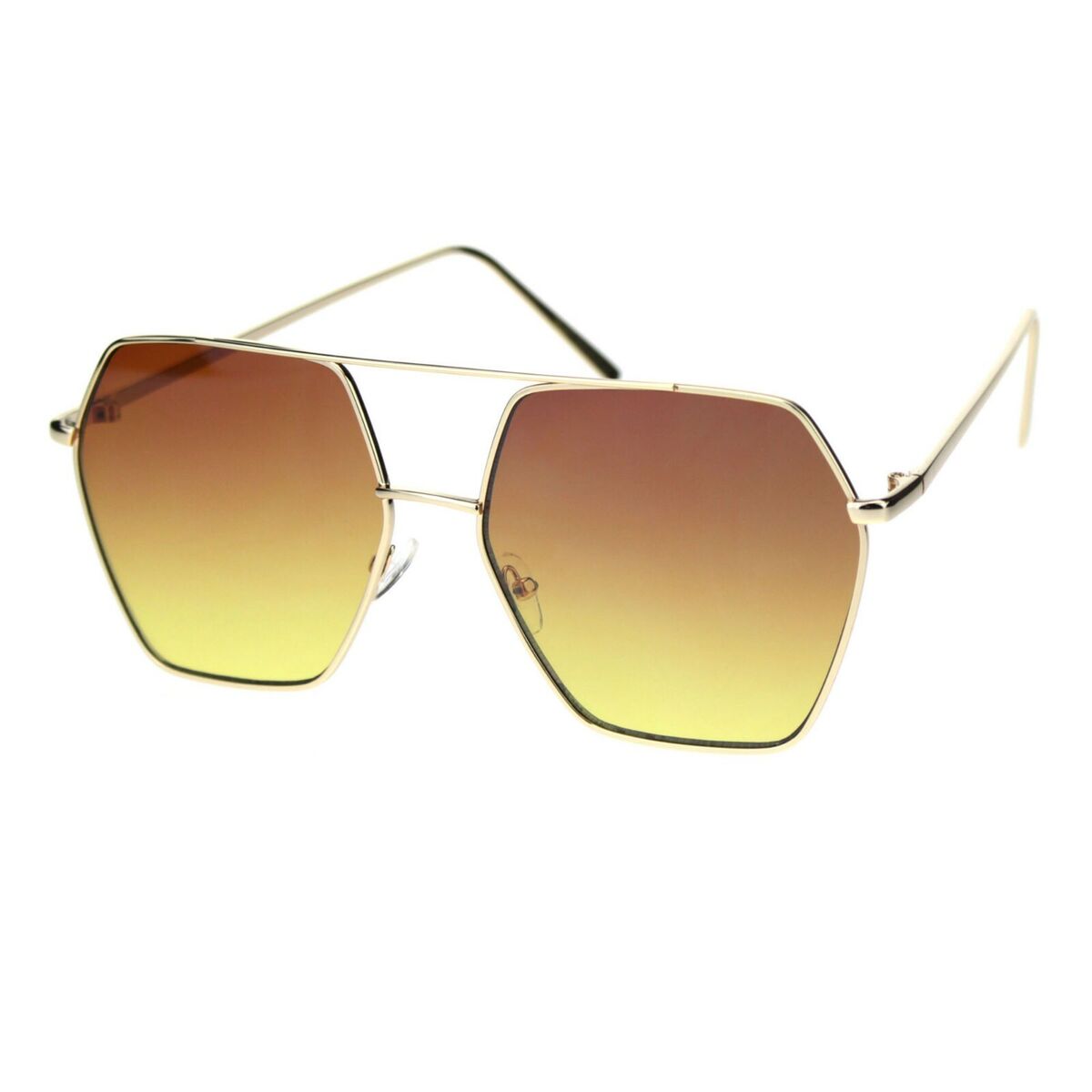 Hexagon Shape Sunglasses Women's Top Bridge Metal Frame Hexagon Shape Sunglasses Women's Top Bridge Metal Frame