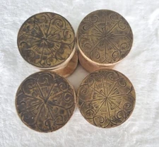 Set 4 Wall Pegs Wooden Rope Wrapped  Spools Primitive Decor Etched Design