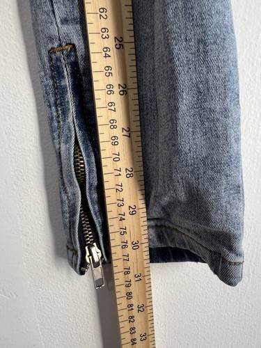 Boohoo Man 34 Straight Fit Blue Distressed Jeans Button Fly Ankle Zip With Belt - Picture 13 of 14