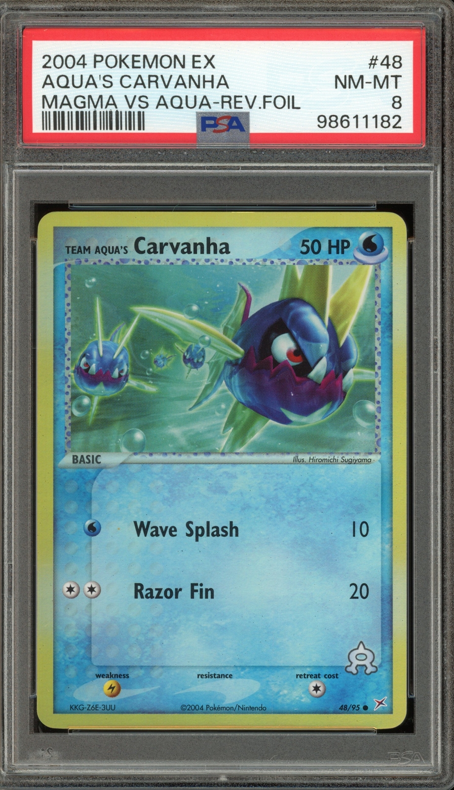 Pokemon Team Aqua's Carvanha EX Magma Vs Aqua Reverse Holo #48 PSA 8