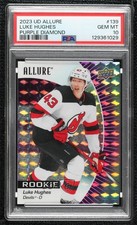 2023-24 Allure Rookies Purple Diamond 9/10 Luke Hughes #139 PSA 10 GEM MT 0y3v