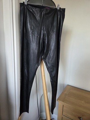 Commando schwarz Kunstleder Kontrolle Schlankmacher Stretch Pull-On Leggings XL 14-16 