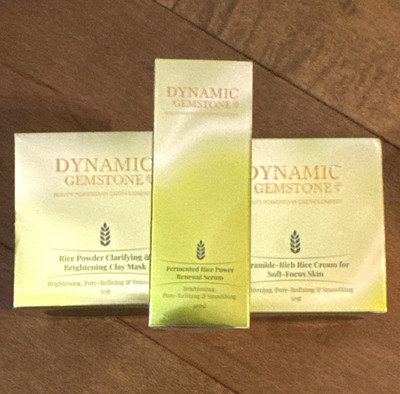 Dynamic Gemstones Rice Powder Brightening Clarifying Clay Mask Serum Cream Set