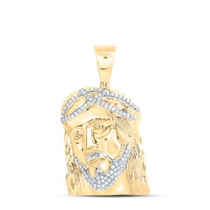 Authentic .925 Yellow Gold Plated Real Diamond Religious Charm Jesus Face Pendant 0.88 CT