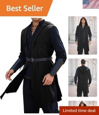 Mens Renaissance Costume Surcoat Medieval Sleeveless Hooded Cloak