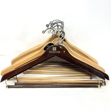 VTG Wooden Curved Suit Hangers with Locking No-Slip Pants Bar Lot of 11