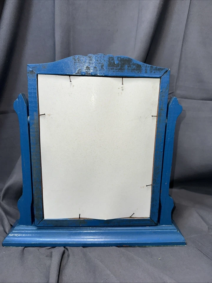 Espejo tocador giratorio inclinable madera vintage Art Deco años 20 azul Foto 4 de 4