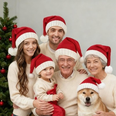 6 PCS Santa Hat Bulk Adults Men Women Xmas Holiday Red Knitted