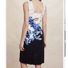 Anthropologie Maeve Sheath Dress US 4 Blue Floral Pencil Cutout Back Women