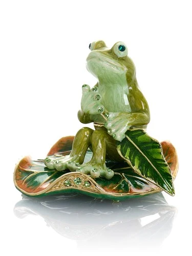Keren Kopal Hand made Frog paddle Trinket box Decorated with Austrian Crystals
