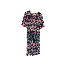 Vintage Sita L Cotton Vacation Lounger Pullover Caftan House Tiered Maxi Dress