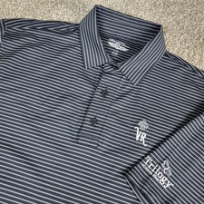 Straight Down Mens Large Black Gray Striped Performance Stretch Polo SS