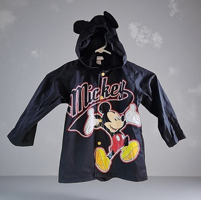 Disney Store Mickey Mouse Size 4T Hooded W/Ears Black Windbreaker Jacket