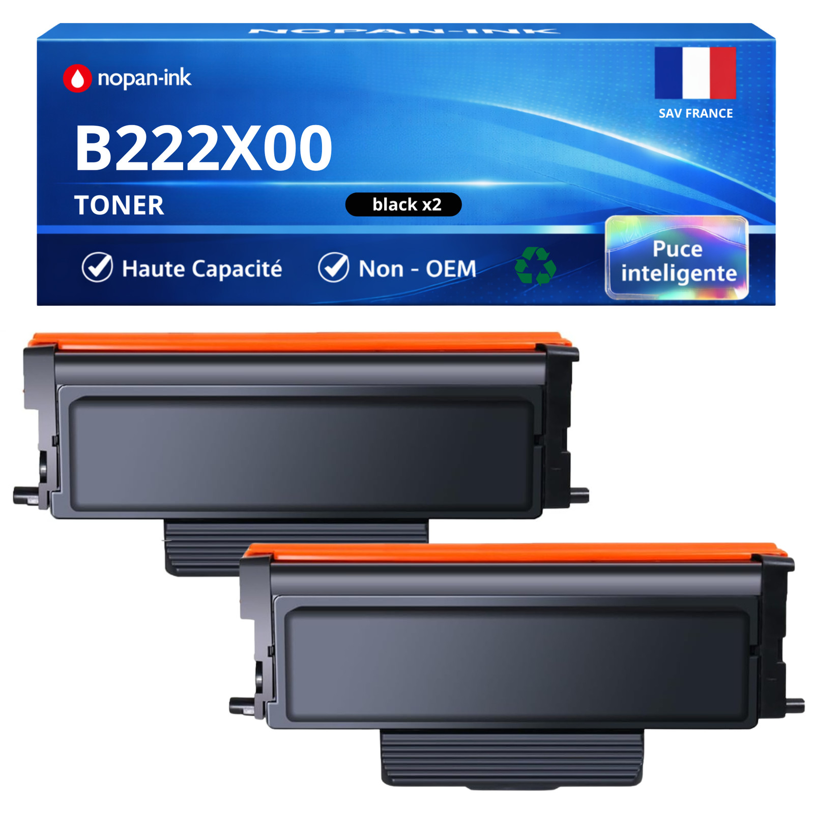 Pack 2 toners compatibles Lexmark B222X00 noir haute capacité 6000 pages pour imprimante laser