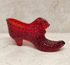 Fenton Ruby Red Amberina Glass Shoe Slipper Cat Head Hobnail