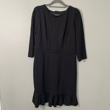 NEW Talbots elbow sleeve ruffle detail thick black knee length career dress
