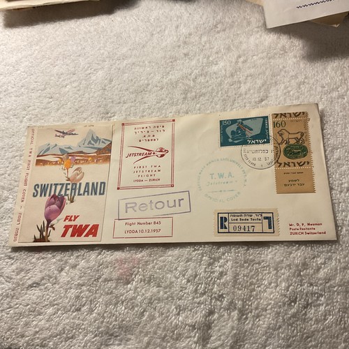 ISRAEL-1957-ERSTER TWA FLUG LYDDA-ZÜRICH. JETSTREAM - REGISTRIERTER COVER - #02