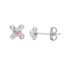 4MM Round Pink CZ Solitaire Tiny Studs 925 Sterling Silver Women Earrings