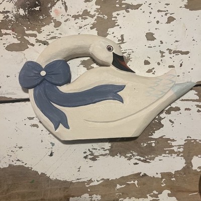 Vintage Wooden Wall Decor Swan With Blue How