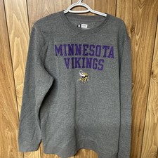 NFL Team Apparel Minnesota Vikings Crew Sweatshirt Patch Logo Men  s Large Gray