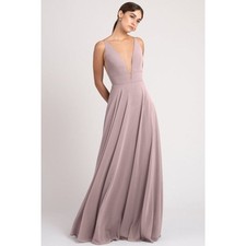 Jenny Yoo Hollis Long Chiffon Bridesmaid Deep V Fitted Waist Fig