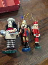 Three Nutcracker Christmas SANTA Jolly chef wooden Ornaments Lot Of 3