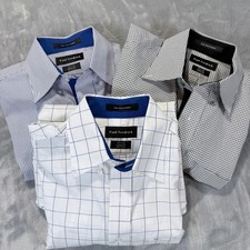 Lot 3 Paul Fredrick Mens Classic Fit Non Iron Cotton Check Dress Shirt 15.5 x 35