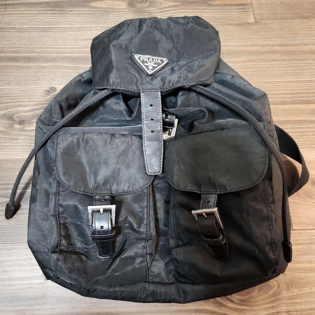 PRADA Black Nylon Backpack with Triangle Logo, Women's, From Japan