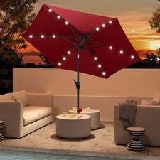 7.5' Solar Powered Patio Umbrella w/ LED Lights Push Button Tilt Crank Handle