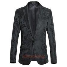Men Floral Jacquard Suit Jacket Dress Formal Coat Dinner Stage Blazer Costume