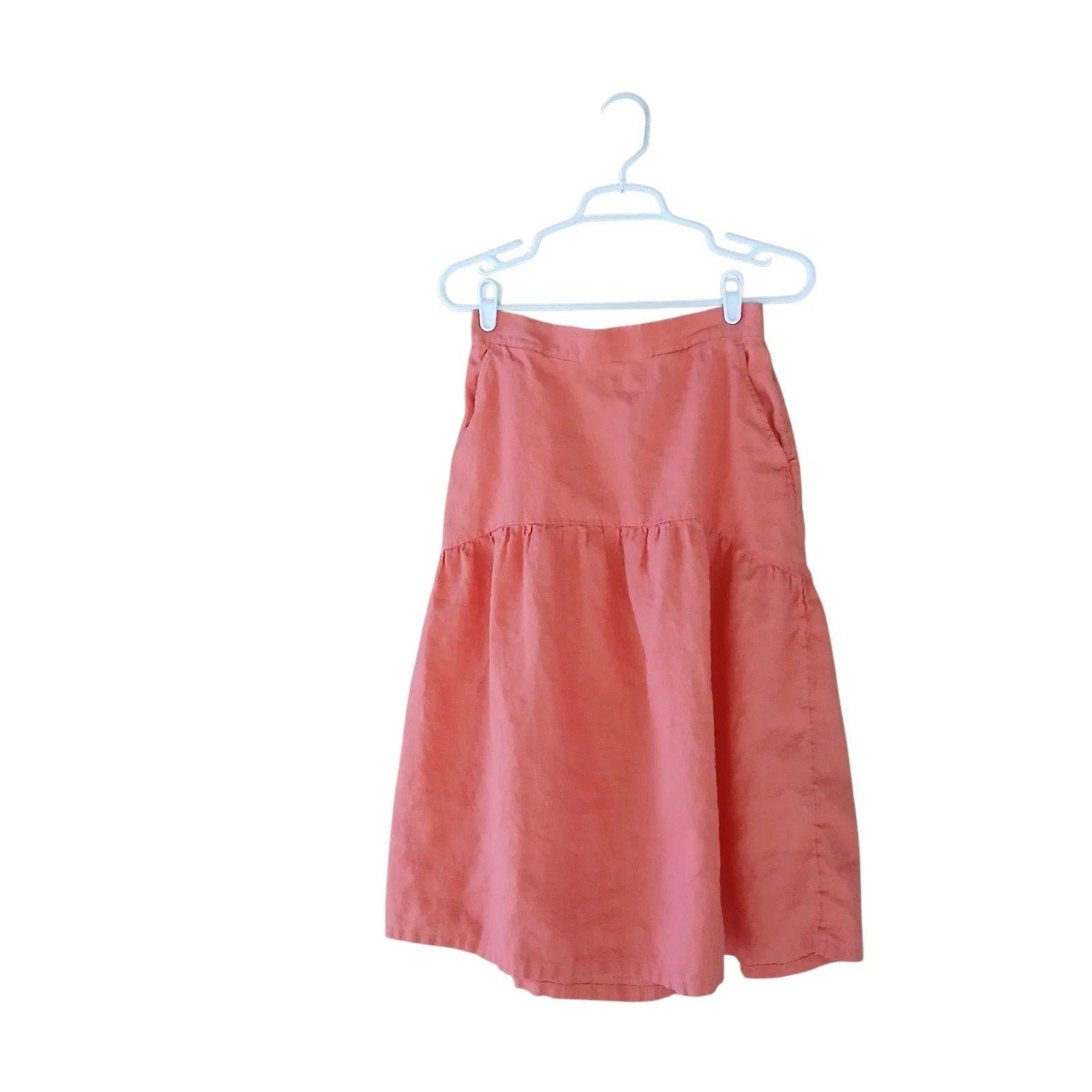 Cynthia Rowley Women's Skirt A Line Midi Tiered Pull On Linen Orange Medium