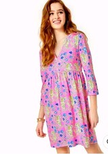 Lilly Pulitzer Loran Dress Prosecco Pink Tigress Garden Womens size M Cotton