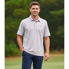 Under Armour Men's HeatGear Loose Fit Striped Golf Polo Shirt Grey XL Relaxed