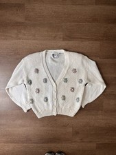 Nuggets Vintage knitted by hand cream color floral embroidered cardigan Size L