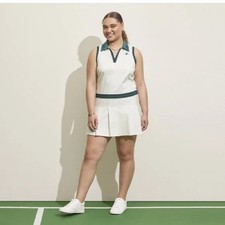 Prince Pickleball Women  s Collared Pleated Dress Tennis Skirt White Green Sz XL